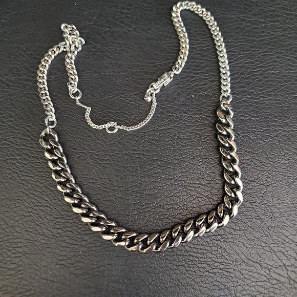 Givenchy Mens Silver Tone Chunky Mixed Curb Link Chain Necklace Designer Jewelry - Picture 5 of 5